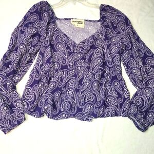 Savanna Jane Paisley Bandana Women's Top Size Medium‎ Purple Cropped Babydoll